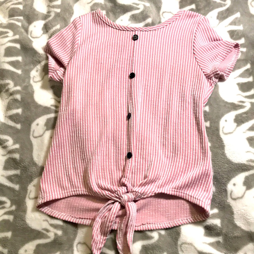 Pink shirt with white stripes